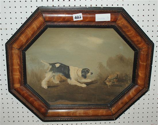 Oil on board - hunting dog